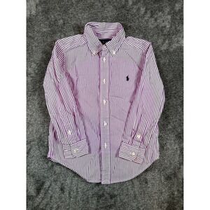 Polo Ralph Lauren Boys Size 5 Purple White Striped Button Down Shirt Long Sleeve